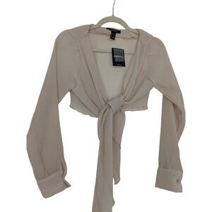 Forever 21 Sheer Tie-Front Cropped Blouse | Women’s Small
